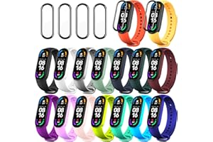 BANGTING 20 Pieces Strap Replacement Compatible with Xiaomi Mi Band 6 / Amazfit Band 5, Bracelet Wristbands Silicone for Mi Fit 5 Straps (16 Colors + 4 Screen Protector)
