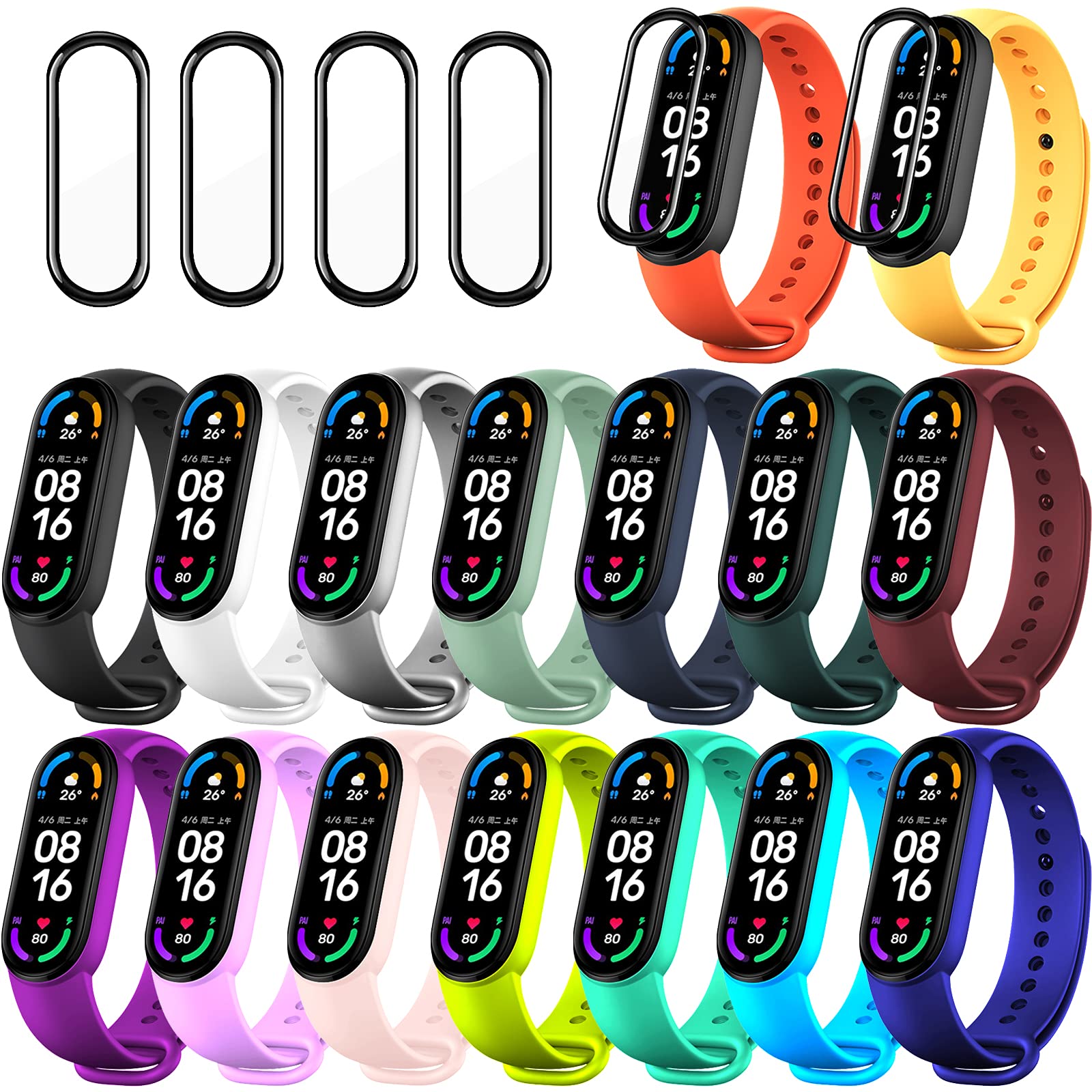 Photo 1 of 20 Pieces Strap Replacement Compatible with Xiaomi Mi Band 6 / Amazfit Band 5, Bracelet Wristbands Silicone for Mi Fit 5 Straps (16 Colors + 4 Screen Protector)