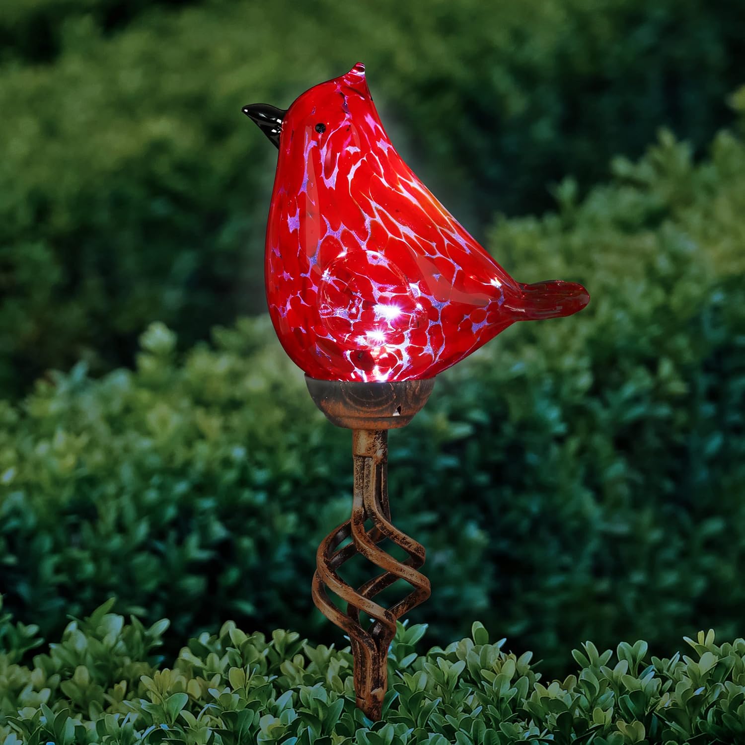 Decorative Garden Stakes - Exhart Garden Solar Lights, LED Red Cardinal Bird Garden Stake, Hand Blown Glass and Metal Outdoor Decoration, 5.5 x 3 x 31 Inch