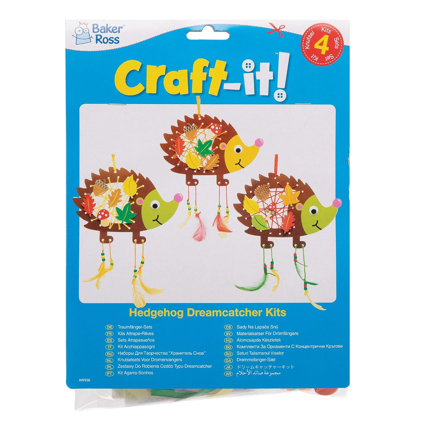 Baker Ross Hedgehog Dreamcatcher Kits, Arts and Crafts for Kids (Pack of 4), Assorted, 29cm - Image 4