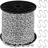 Yaocom 100ft Silver Jack Chain with 10 Pcs S Hooks Galvanized Steel Twist Chain with Spool-weldless for Hanging Fixture, Bird Feeders, Overhead Lights, Artworks, Flowerpots(1.6mm)