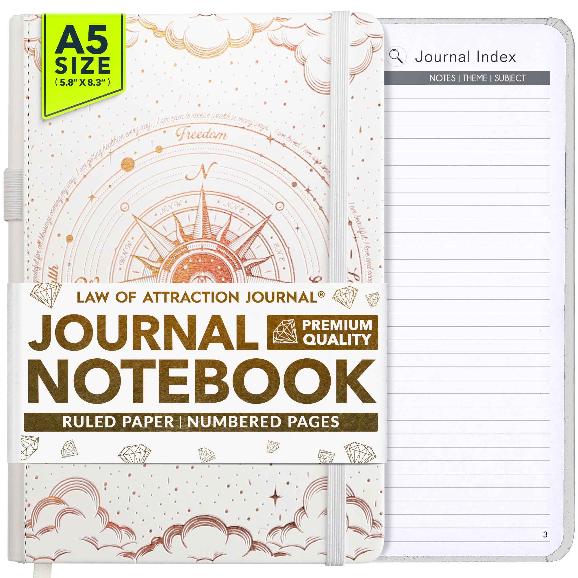 Journal Notebook - 100gsm Ivory Lined White Paper with Inner Pocket & Pen Holder| Vegan Friendly, Ruled Notebook | Multi-Purpose Ideal for Daily Journaling & To Do List Journal for Women & Men