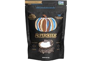 SuperSeedz Dry Roasted Pumpkin Seeds - Dark Chocolate & Sea Salt Pepitas, Whole 30, Vegan, Keto, 7g Plant Based Protein, Produced in USA, Nut Free, Fresh Gluten Free Snack (4oz)