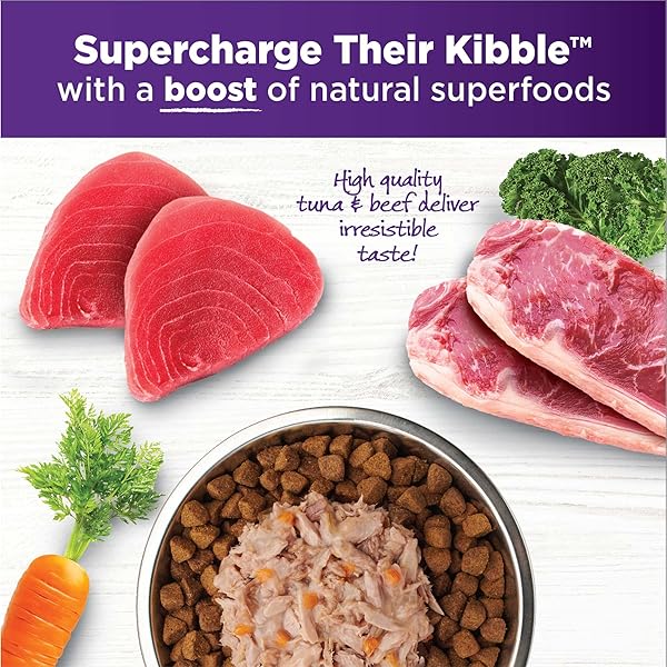 WELLNESS BOWL BOOSTERS SIMPLY SHREDS WET DOG FOOD TOPPER FOR SMALL, MEDIUM, & LARGE BREEDS, GRAIN FREE, NATURAL, TUNA, BEEF & CARROTS, 2.8 OUNCE POUCH (PACK OF 12)