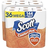 Scott ComfortPlus Toilet Paper, 36 Mega Rolls = 144 Regular Rolls, Bath Tissue, 462 Sheets Per Roll, White, 36 Count