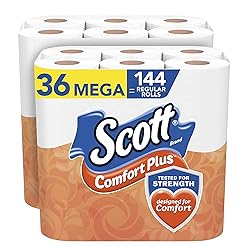 Scott ComfortPlus Toilet Paper, 36 Mega Rolls = 144