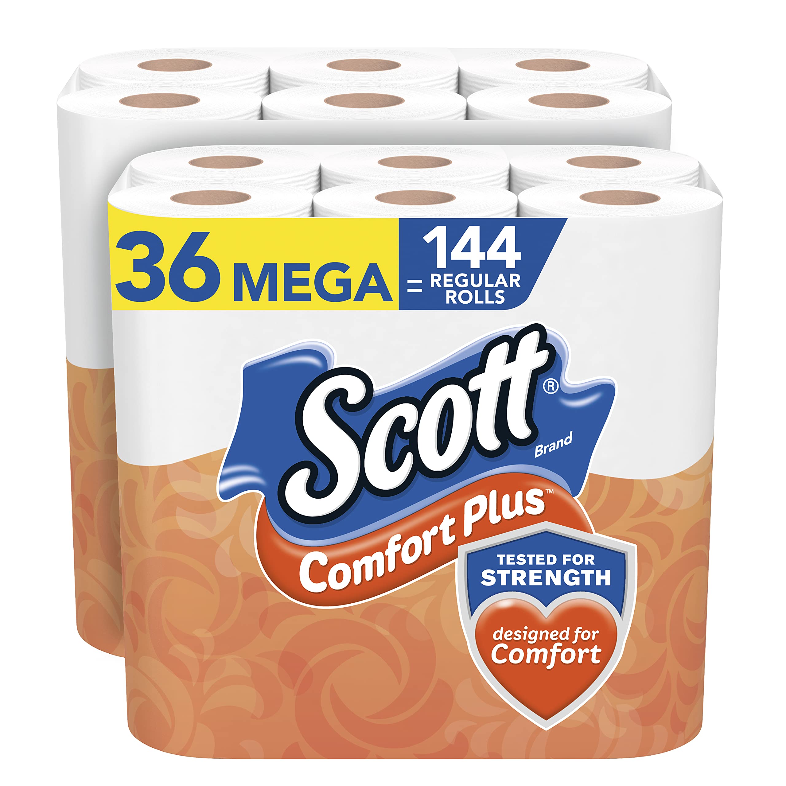 Scott ComfortPlus Toilet Paper, 36 Mega Rolls = 144