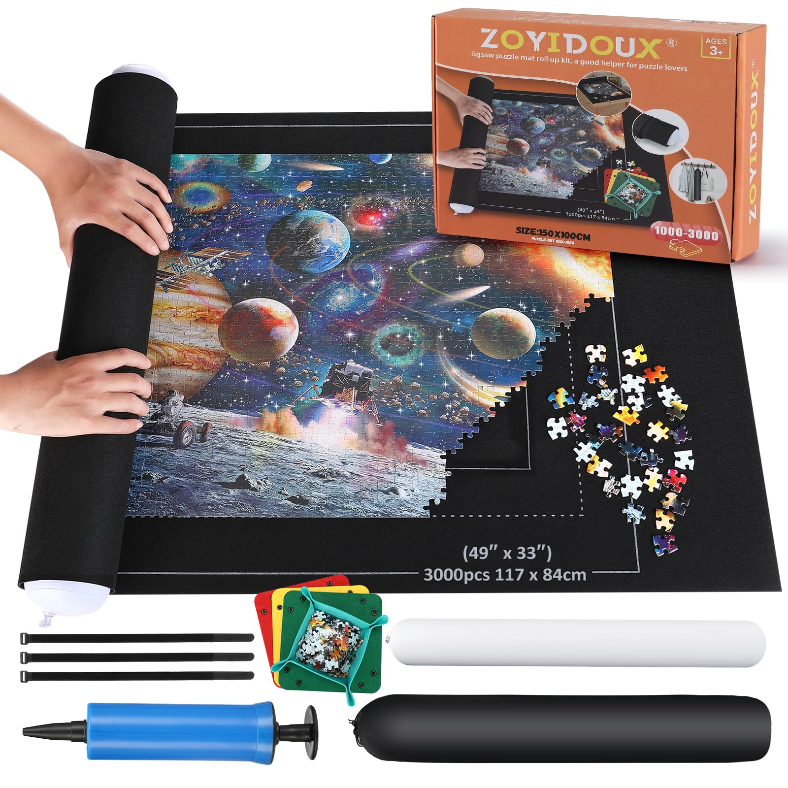 Jigsaw Mat Roll Up for Puzzles up to 3000 Pieces, Large Felt Storage with Inflatable Tube, Easy to Store and Carry, for Enthusiasts
