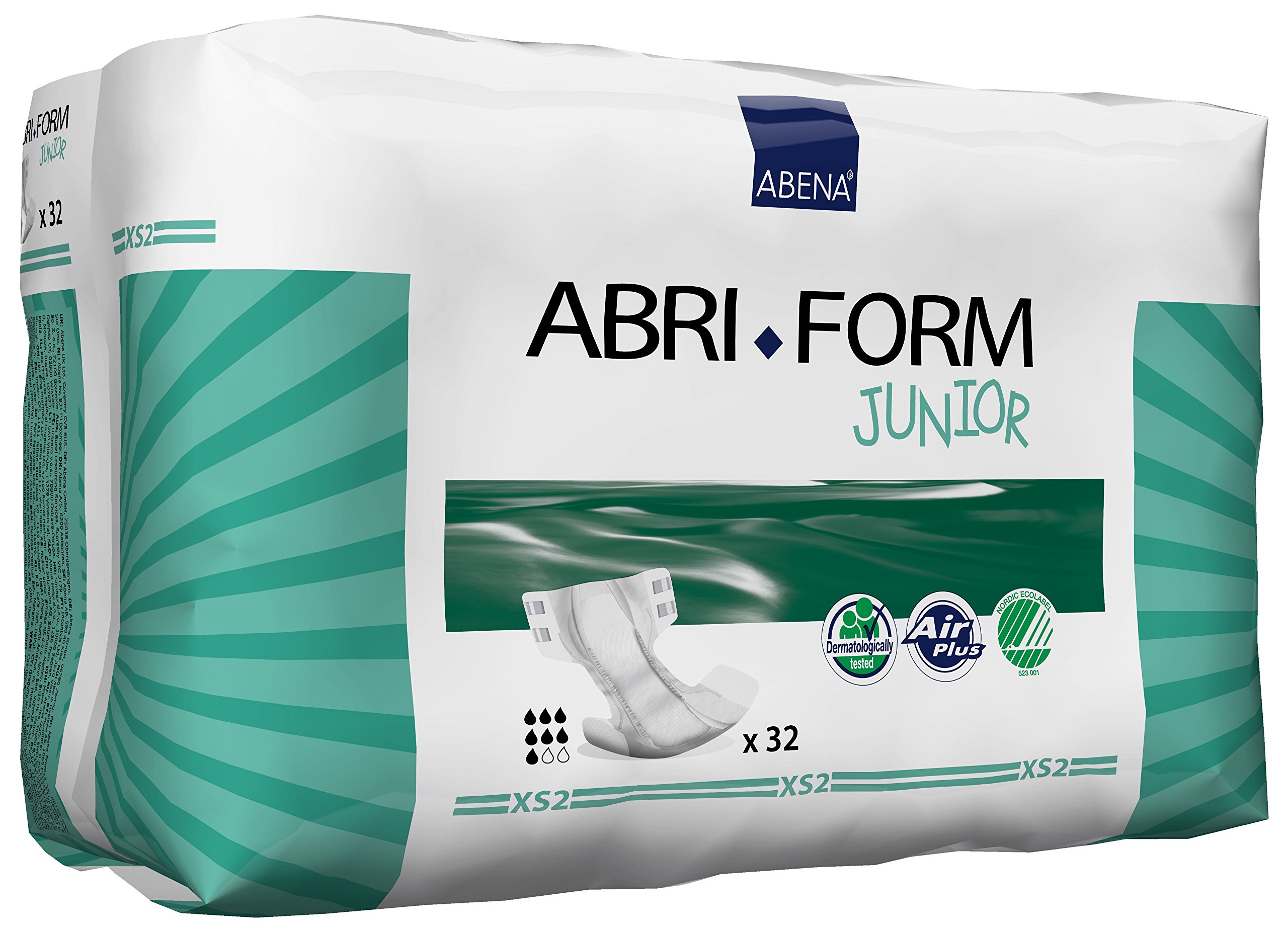 Abena Abri-Form Premium Junior Nappies, Eco-Labelled Nappy Pants, Enhanced Leakage Protection, Secure & Comfortable Nappy Pants For Children - Size 7 / XS2, 40-60cm Waist Age 5-15, 32PK