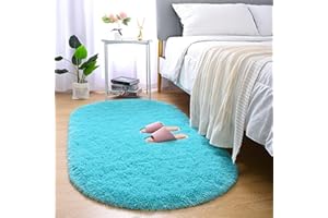 Merelax Soft Shaggy Rug for Kids Bedroom, Oval 2.6'x5.3' Teal Plush Fluffy Carpets for Living Room, Furry Carpet for Teen Girls Room, Anti-Skid Fuzzy Comfy Rug for Nursery Decor Cute Baby Play Mat