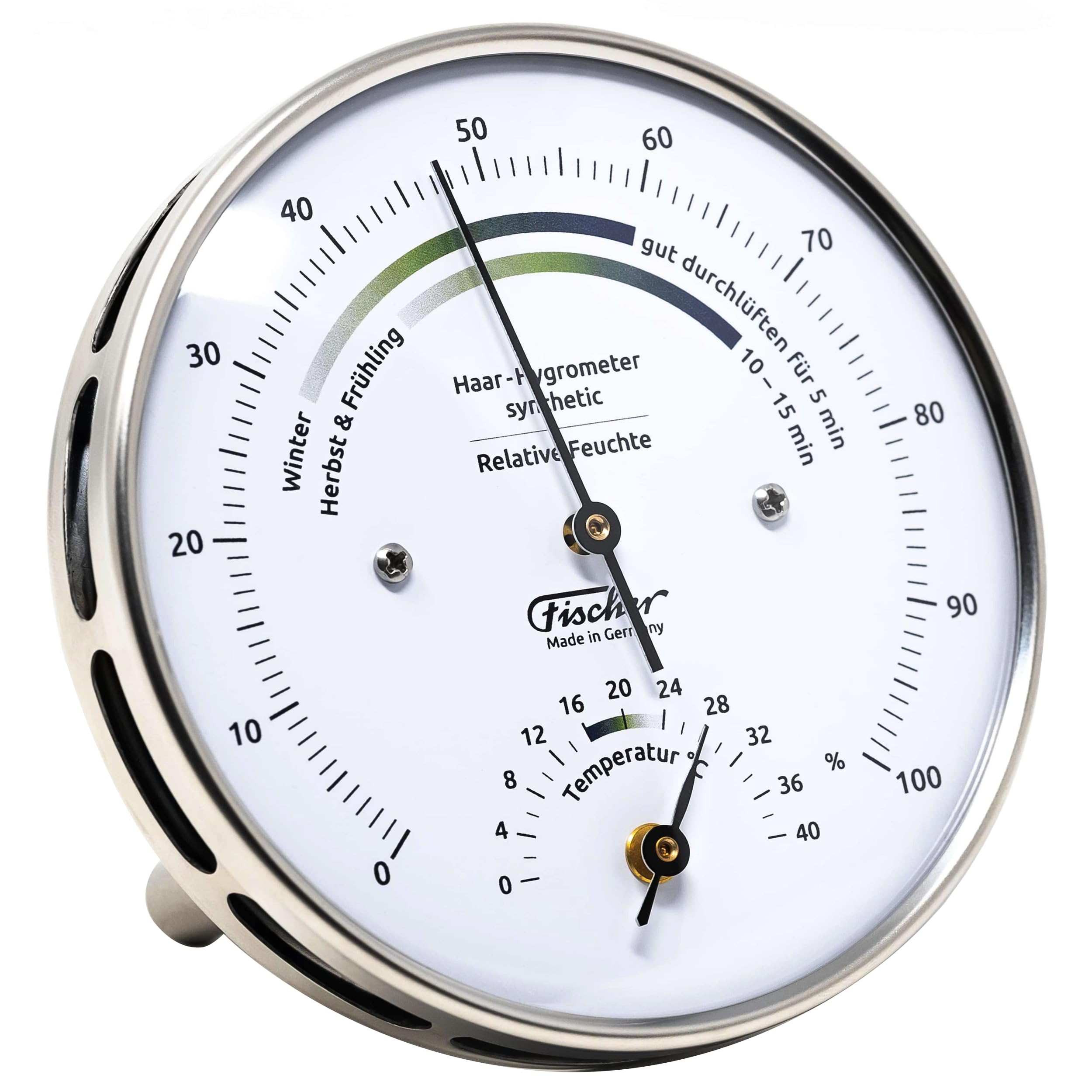 Fischer 122.01HT-01, Wohnklima-Hygrometer u. Raum-Thermometer, Edelstahl
