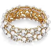 WOWORAMA Wedding Bridal Bracelet for Women Brides Bridesmaids Sparkly Austrian Crystal Teardrop Bracelet Bangle Rhinestone Elastic Stretch Bracelets for Wedding Party Prom