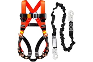 DIJJIG Full Body safety harness fall protection harness Kit roofing harness construction harness with Shock Absorbing Lanyard&Hook 5pt Safety Harness ANSI/ASSP Compliant