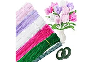 YINGLUBEN Pipe Cleaners for Crafts Flowers Bulk 522 Pcs, Chenille Stems for DIY Flower Making Kit, Soft Fuzzy Pipe Cleaners C