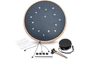 ANGELBECKE Steel Tongue Drum - 13 Inch 15 Notes C-key Handpan Drum Percussion Instruments with Music Book for Musical Education Entertainment Meditation Concert Mind Healing Yoga Zen (Navy Blue)