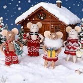 Watereem Set of 4 Christmas Felt Mouse Ornaments, 5" Mini Mice with Red Sweater for Christmas Tree Hanging, Wool Xmas Tabletop Decor, Animal Crafts for Holiday Easter Gifts Birthday Party Supply