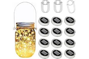 Ostritec Solar Mason Jar Lights Lids, 12 Pack 30 Led Fairy Lights(Jars Not Included), Outdoor Hanging Mason Jar Solar Lights, Fairy in a Jar Firefly Lights for Patio Garden Table Decor Gifts