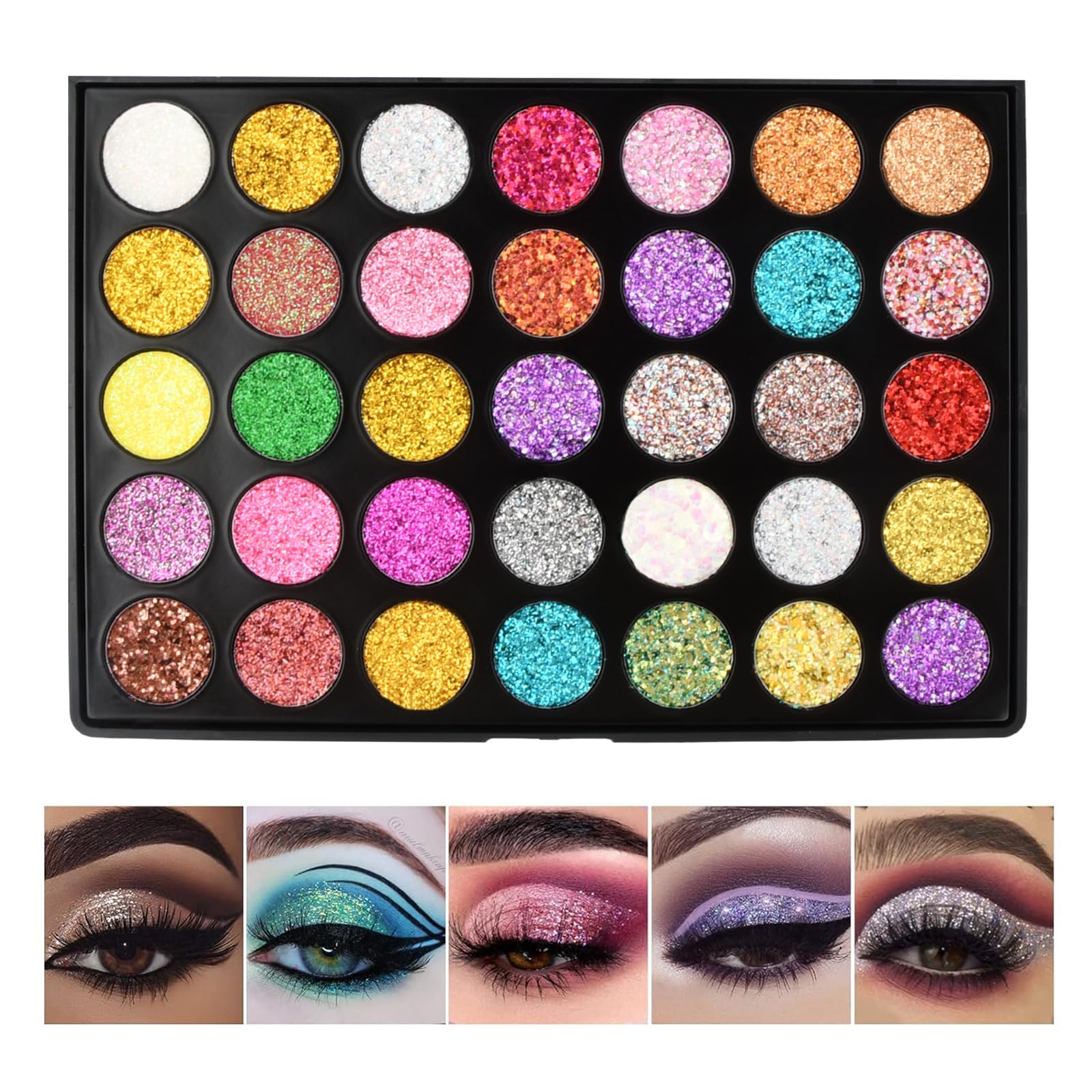 palette Ultra Colourful Eyeshadow, 35 Colours, Glitter Makeup, Professional Highly Pigmented Eye, Long-Lasting Waterproof Nude Metal