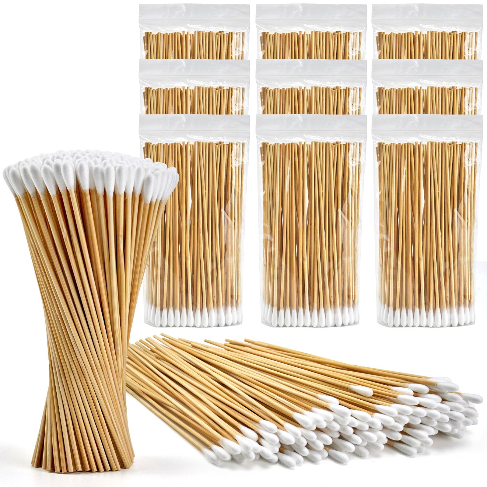 Photo 1 of 1000PCS 6" Cotton Swabs in Storage Box - Long Cotton Swab with Bamboo Sticks - Lint Free, Highly Absorbent Single Tipped Applicators for Makeup, Pet Care, Home Cleaning
