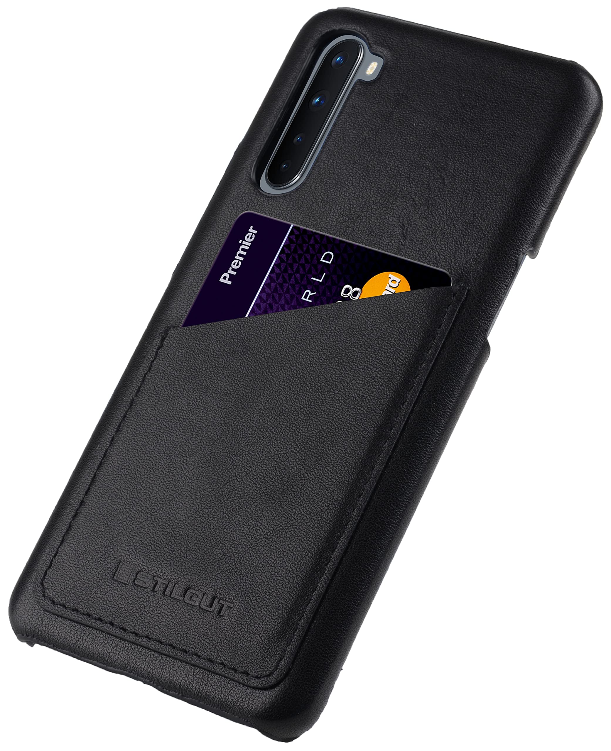 StilGut Back Cover for OnePlus Nord, Genuine Leather OnePlus Nord Case with Card Holder, Black Nappa — image 1