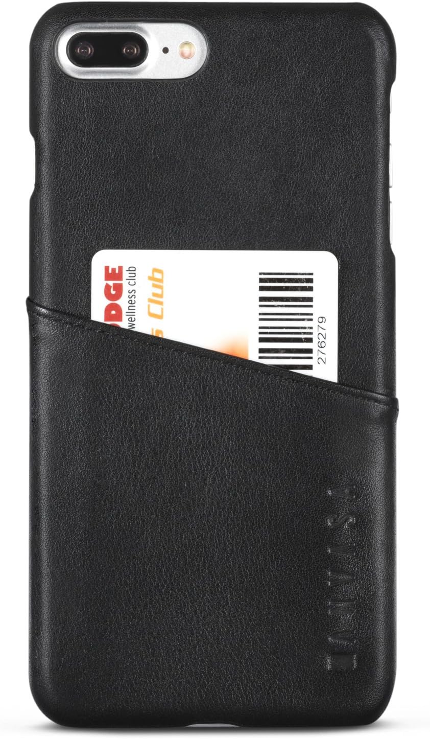 iPhone 8 Plus Leather Case/iPhone 7 Plus Leather Case Black - KANVASA Cards Premium Genuine Leather Wallet Back Cover for The Original iPhone 8 Plus & 7 Plus (5.5