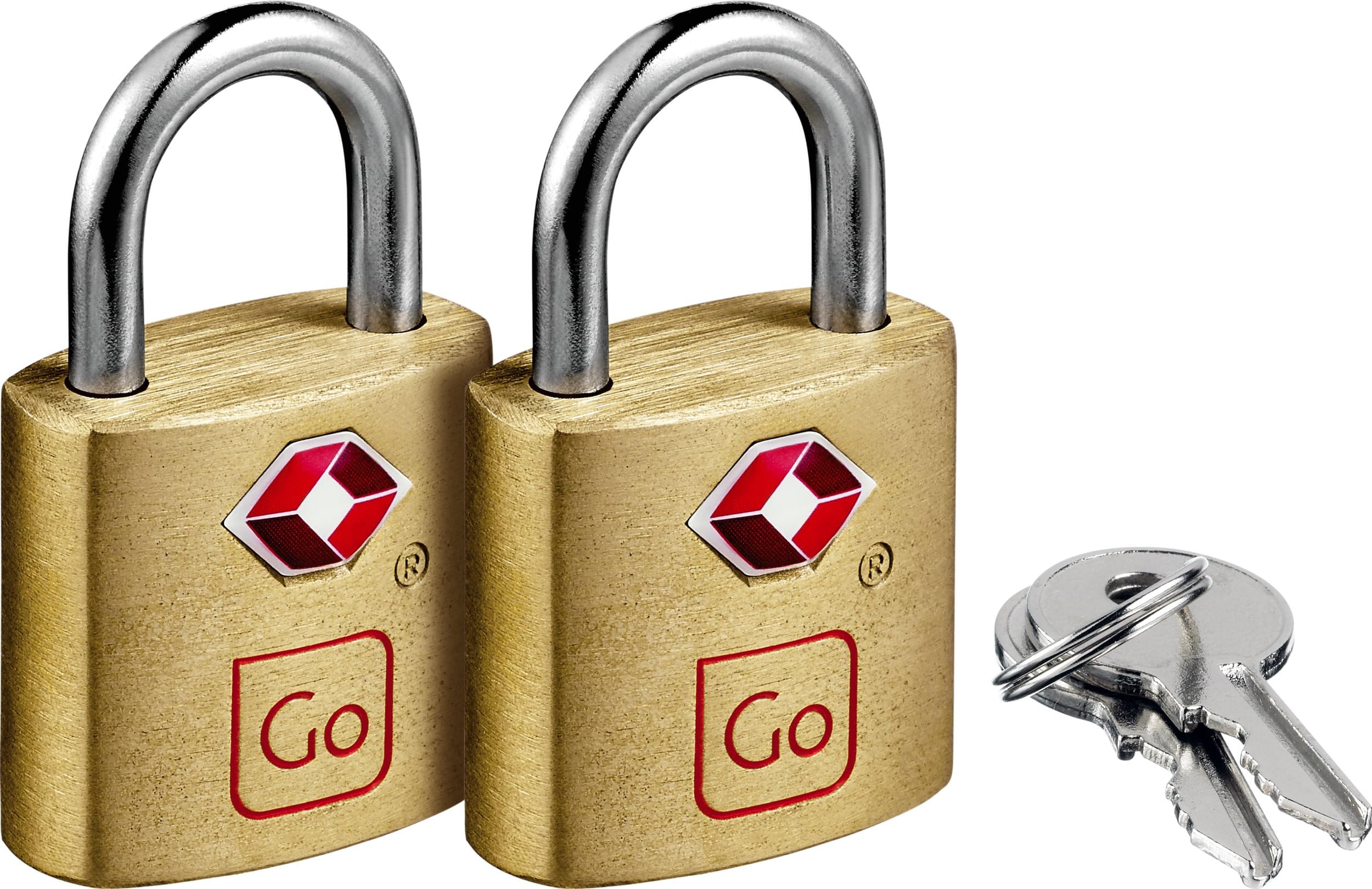 Go Travel Sentry TSA Accepted Brass Luggage Padlock-2 Key Twin Pack (Ref 350)