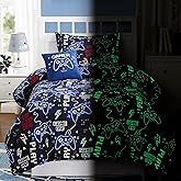 Kaleido Space Kids Comforter Set Twin Size for Boys, Glow in The Dark Gamer Bedding Set 1 Comforter, 1 Decor Pillow, 1 Pillow Sham, Twin XL Comforter Set