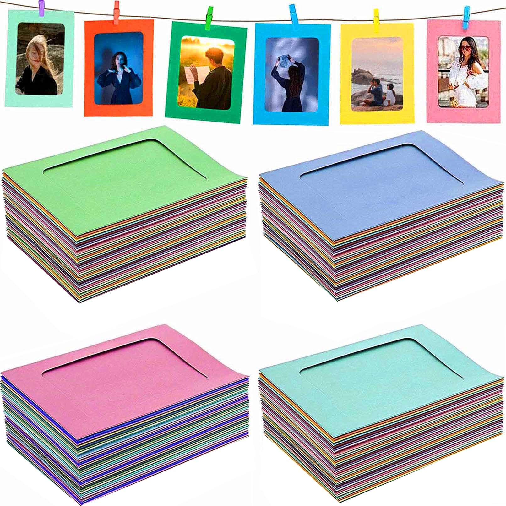 40PACK DIY Kraft Paper Cardboard Photo Frame with Wooden Clips and String Set,White/Black, 10x15 Kraft - Fits 4"x6" Pictures (Colorful 40pcs)