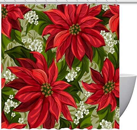 Amazon Royallove シャワーカーテン 150 180cm ポインセチア 花 お風呂 浴室カーテン バスカーテン バス用品 目隠し用 薄手 ポリエステル シャワーカーテン ホーム キッチン オンライン通販
