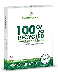 Printworks 100 Percent Recycled Multipurpose Paper, 20 Pound, 92 Bright, 8.5 x 11 Inches, 400 sheets (00018)
