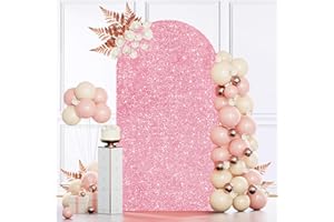 MODFUNS Sequin Arch Cover Pink Gold Spandex Arch Cover 3.3x6.6ft Glitter Arch Backdrop Cover Glitter Arch Covers Stretchy Backdrop Wedding Arch Covers for Theme Birthday Party Reception Supplies