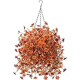 INQCMY Fall Artificial Faux Hanging Flowers Plants Basket for Outdoor Outside Decoration,Fake Silk Daisy in Planter Realistic UV Resistant for Home Porch Balcony Patio Yard Autumn Decor(Orange Brown)