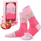 POPCRAZE Novelty Unisex Socks Gift Box Funny Crew Ice Cream Donut | Sweet treat themed crew socks featuring ice cream and doughnut prints, adult one size