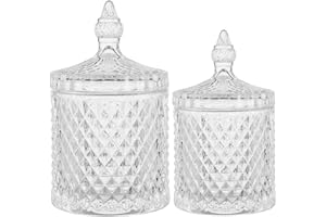 rejomiik Qtip Holder Glass Apothecary Jars with Lid Bathroom Accessories Vanity Organizers and Makeup Storage for Cotton Swabs, 2 Pack Small and Large Clear