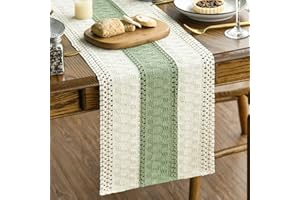 Artoid Mode Light Green Farmhouse Rustic Table Runner, Seasonal Holiday Hollow Kitchen Dining Table Decoration for Home Party Decor 12x72 Inch
