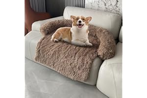 UCCY Calming Dog Beds for Medium Dogs Fluffy Plush Couch Cover for Dogs with Removable Washable Cover for Furniture Protector (M, Light Brown)