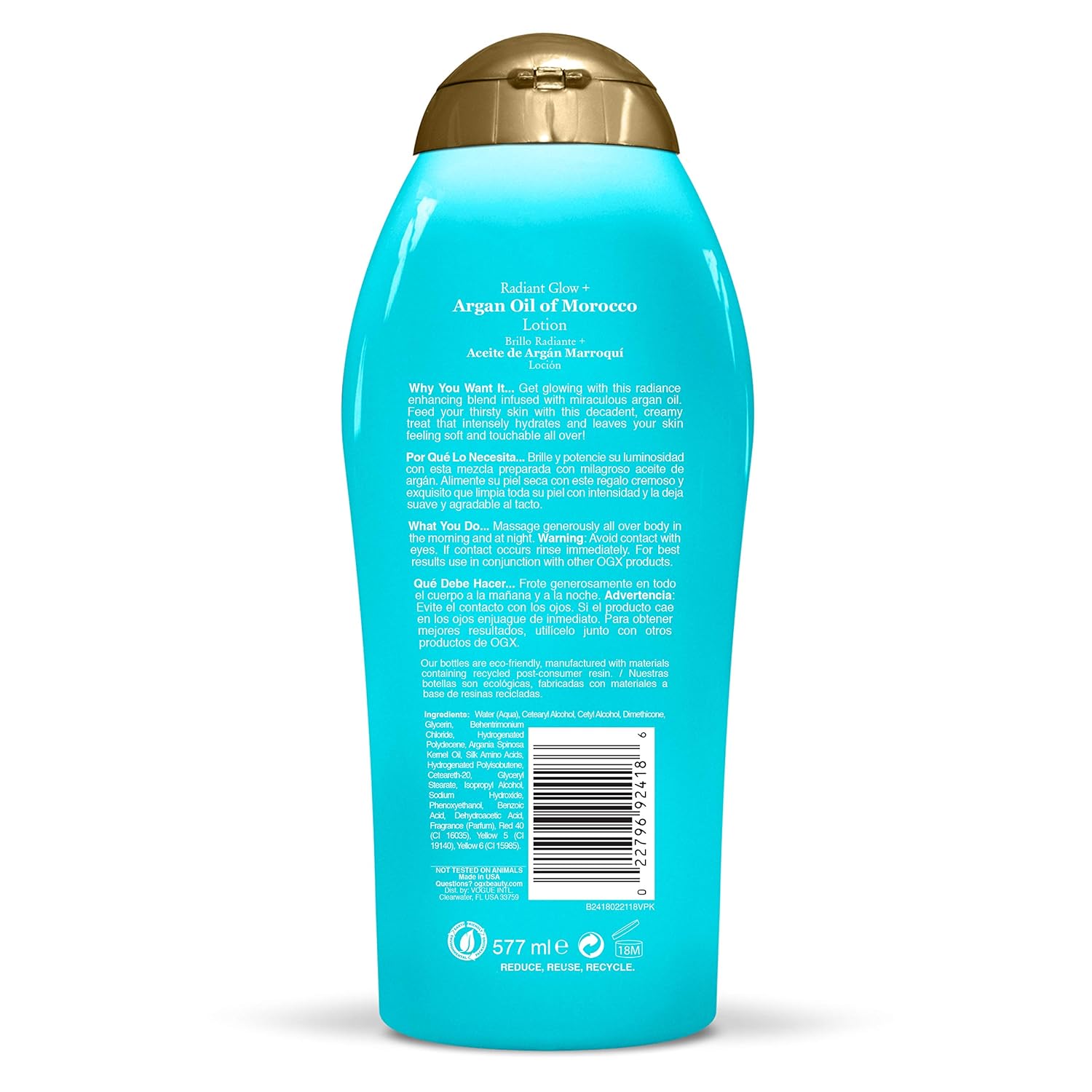 OGX Radiant Glow + Argan Oil of Morocco Extra Hydrating Lotion, 19.5 Fl Oz (Pack of 1): Beauty