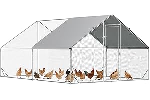 PawHut Metal Chicken Coop, Walk-in Large Chicken Run, Poultry Cage for 8-12 Hen, Duck, Rabbit with Water- and UV-Protection C