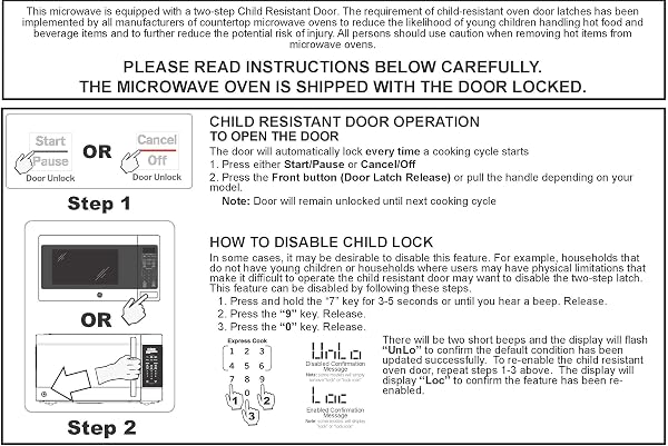 GE COUNTERTOP MICROWAVE OVEN, COMPACT 1.1 CUBIC FT., 950-WATT CAPACITY, 6 AUTO COOKING SETTINGS, CHILD-LOCK TECHNOLOGY, KITCHEN ESSENTIALS FOR THE COUNTERTOP, DORM ROOM OR APARTMENT, STAINLESS STEEL