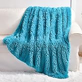 YUSOKI Long Faux Fur Throw Blanket for Sofa Couch,2 Layers,2.1lb,All Ages,Home Decoration, (Teal,50" x 60")