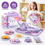 JOYIN Purple Unicorn Tea Set for Toddlers—Tin Teapot with Cups Plates Carry Case view 6