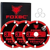 FOXBC 3 Inch Diamond Cut Off Wheel with 5000+ Metal Cutting on Rebar, Stainless Steel, Angle Iron, 3/8" Arbor - 3 Pack