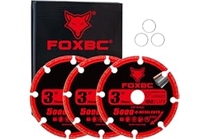 FOXBC 3 Inch Diamond Cut Off Wheel with 5000+ Metal Cutting on Rebar, Stainless Steel, Angle Iron, 3/8" Arbor - 3 Pack