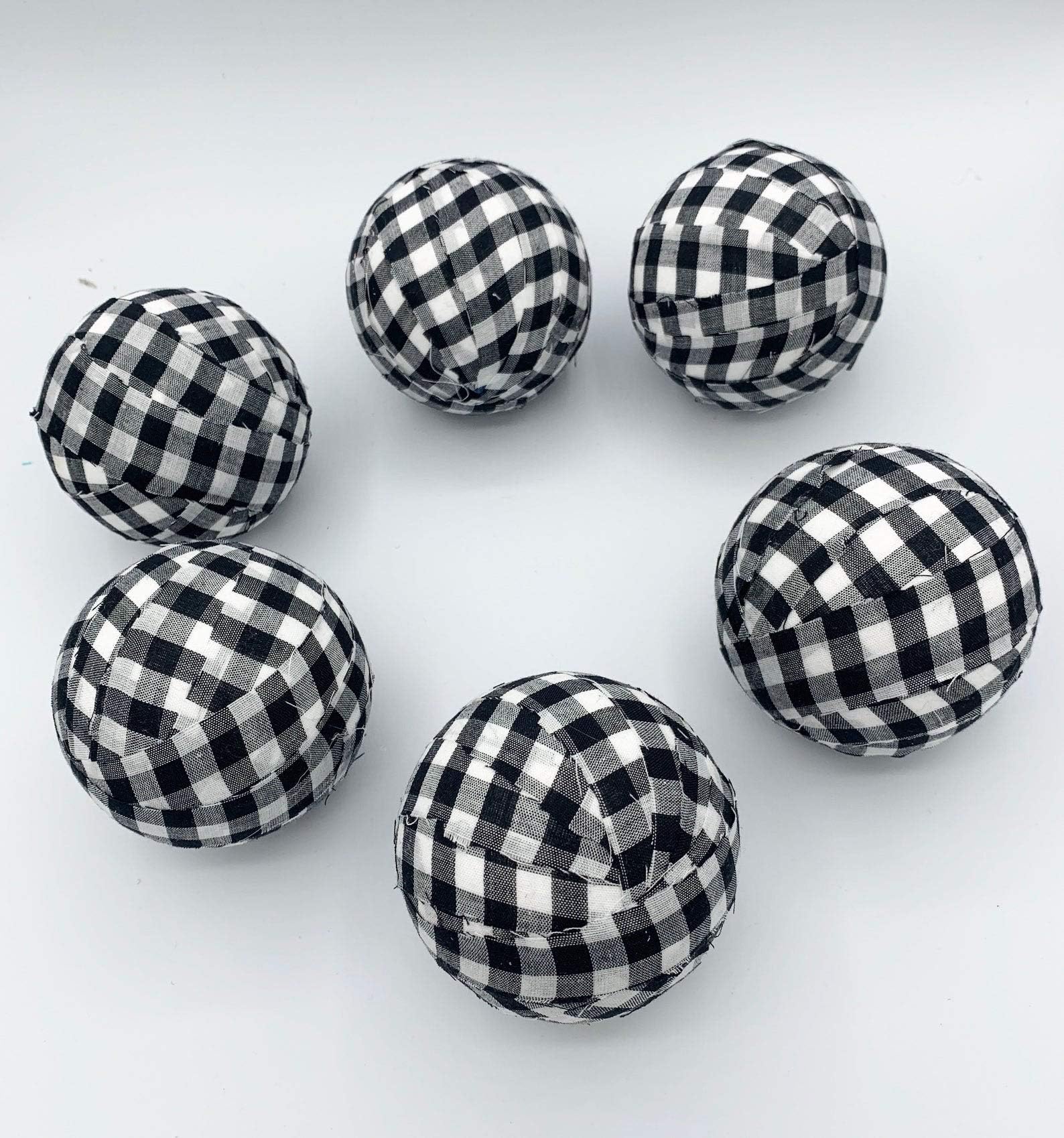 3" Black and white buffalo check plaid gingham farmhouse fabric wrapped balls bowl filler decor
