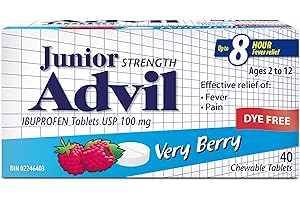 Junior Strength Advil Ibuprofen Dye-Free Chewable Tablets for Pain and Fever Relief, Very Berry, 40-Count