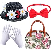 Yewong 4 Pieces Girl's English Nanny Costume Magical Nanny Accessory Kit for World Book Day