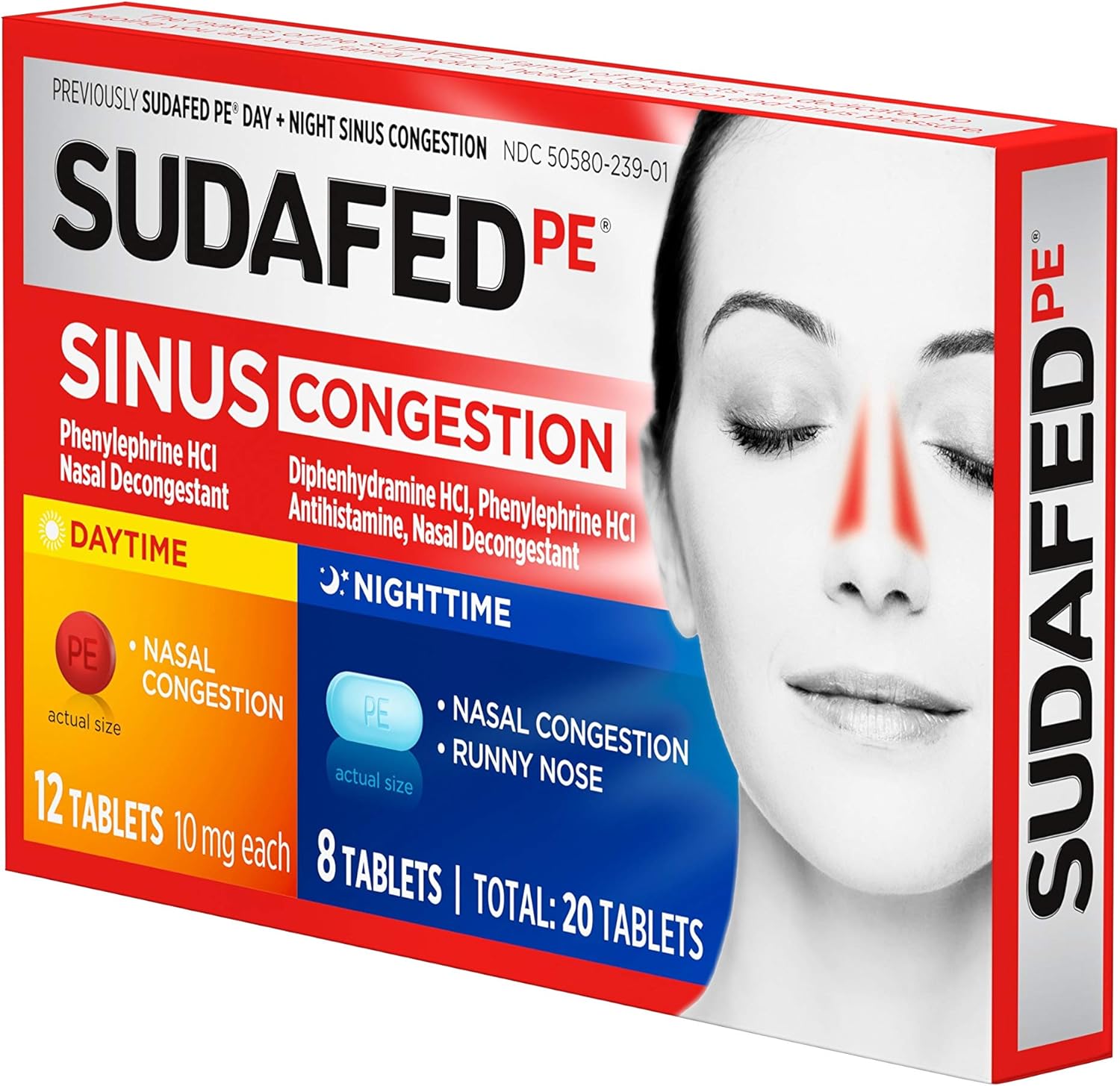 Sudafed PE Sinus Congestion Day + Night Maximum Strength Decongestant Tablets, 20 ct: Health & Personal Care