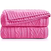 Aormenzy Hot Pink Cable Knit Throw Blankets for Couch Bed Sofa, Acrylic Knitted Blanket, Soft Cozy Throw Blanket, 50" x 60"