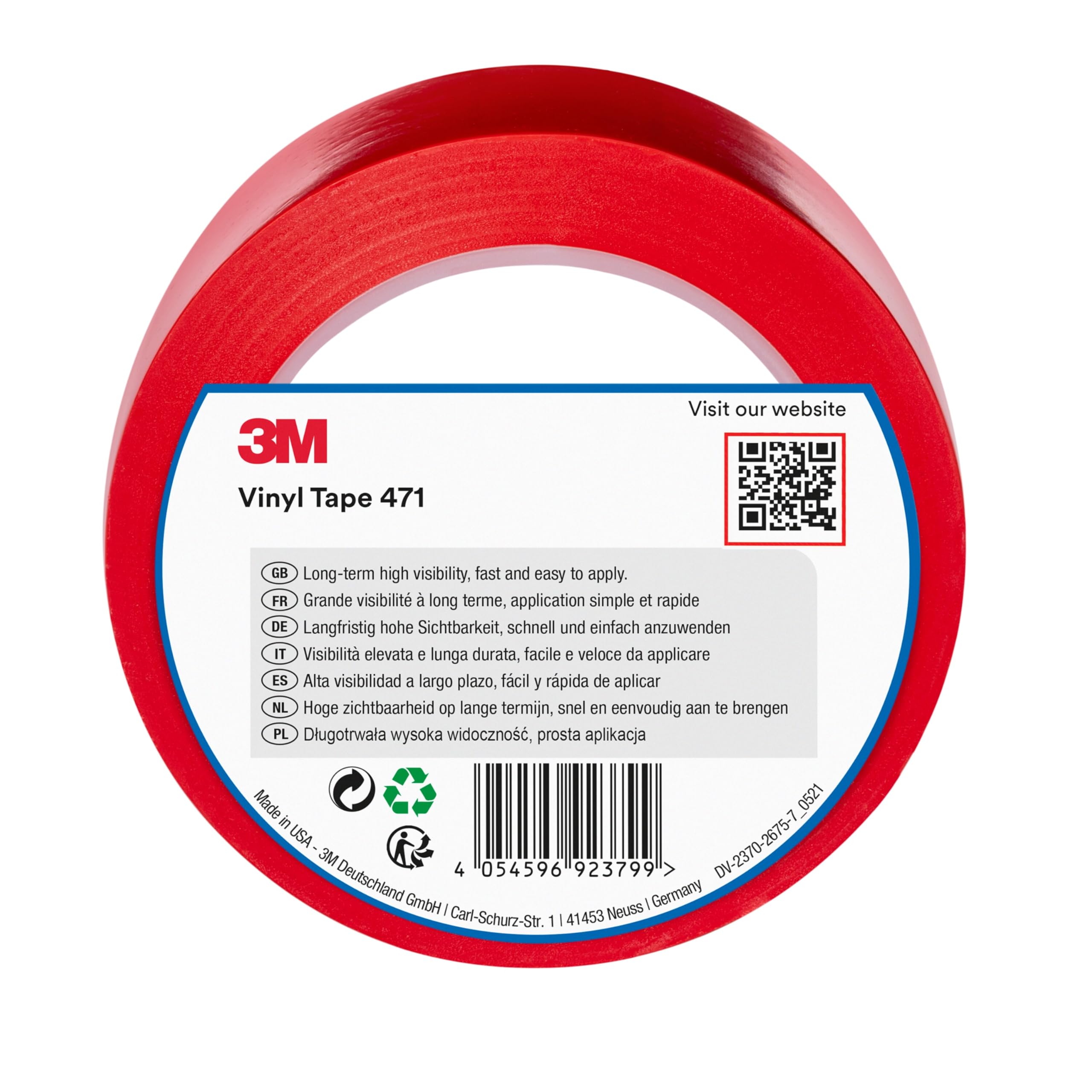 3M Vinyl Tape 471, 50 mm x 33 m, Red