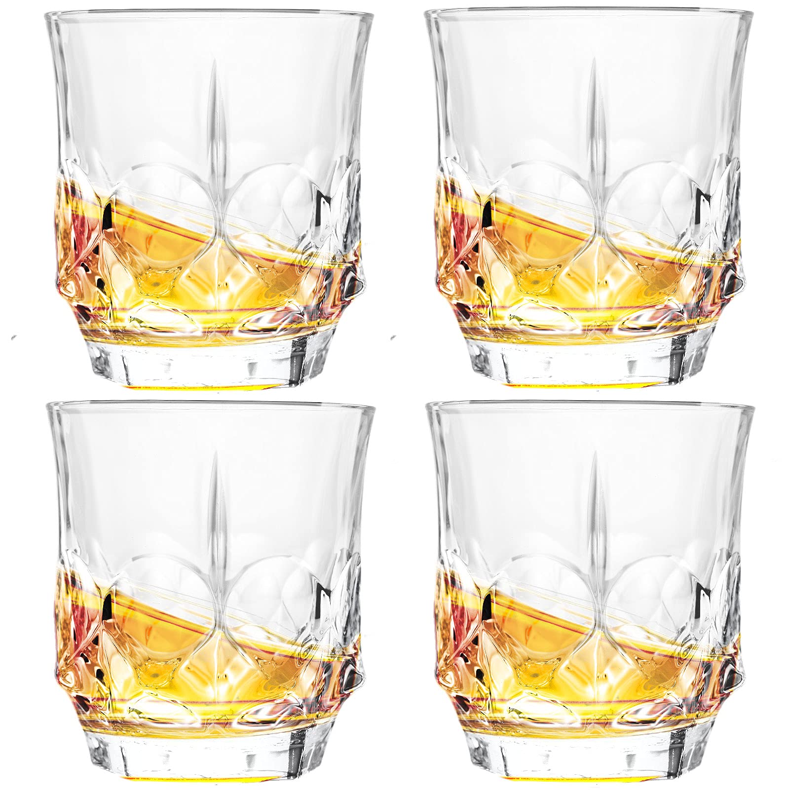 GLASKEY Whiskey Glasses, Set of 4 Scotch Glass Tumblers for Drinking Bourbon, Cognac, Irish Whisky, Large 7-12oz Premium Lead-Free Crystal Old Fashioned Glass (10oz, 3.0" (W) x 3.2"(H))